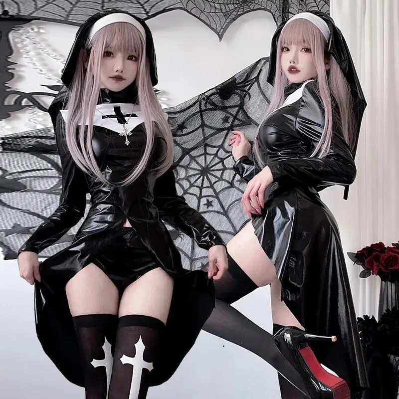 Nun Cosplay Costume Black PU L - Anime Cosplay Nun ulasan dan harga