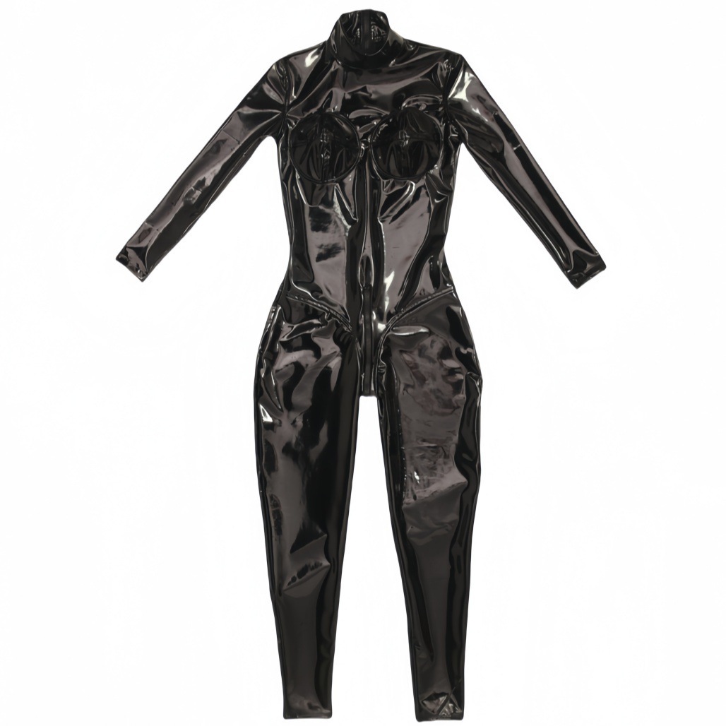 Women Sexy Black Shiny PU Leat - Anime Cosplay Jumpsuit ulasan dan harga