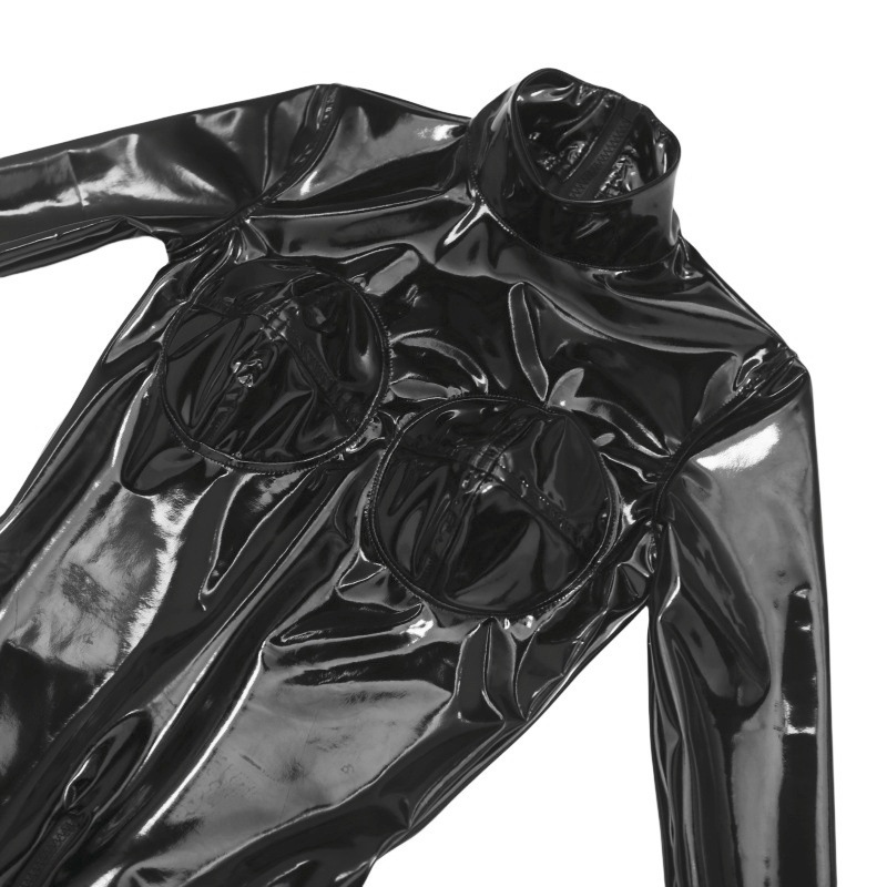 Women Sexy Black Shiny PU Leat - Anime Cosplay Jumpsuit ulasan dan harga
